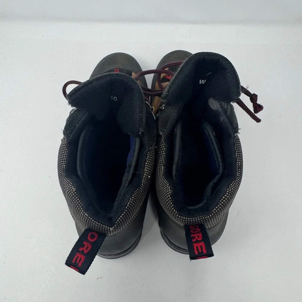 Sorel Caribou Mens Leather Hiking Brown Black Red Lace Up Size 10 Wide Boots